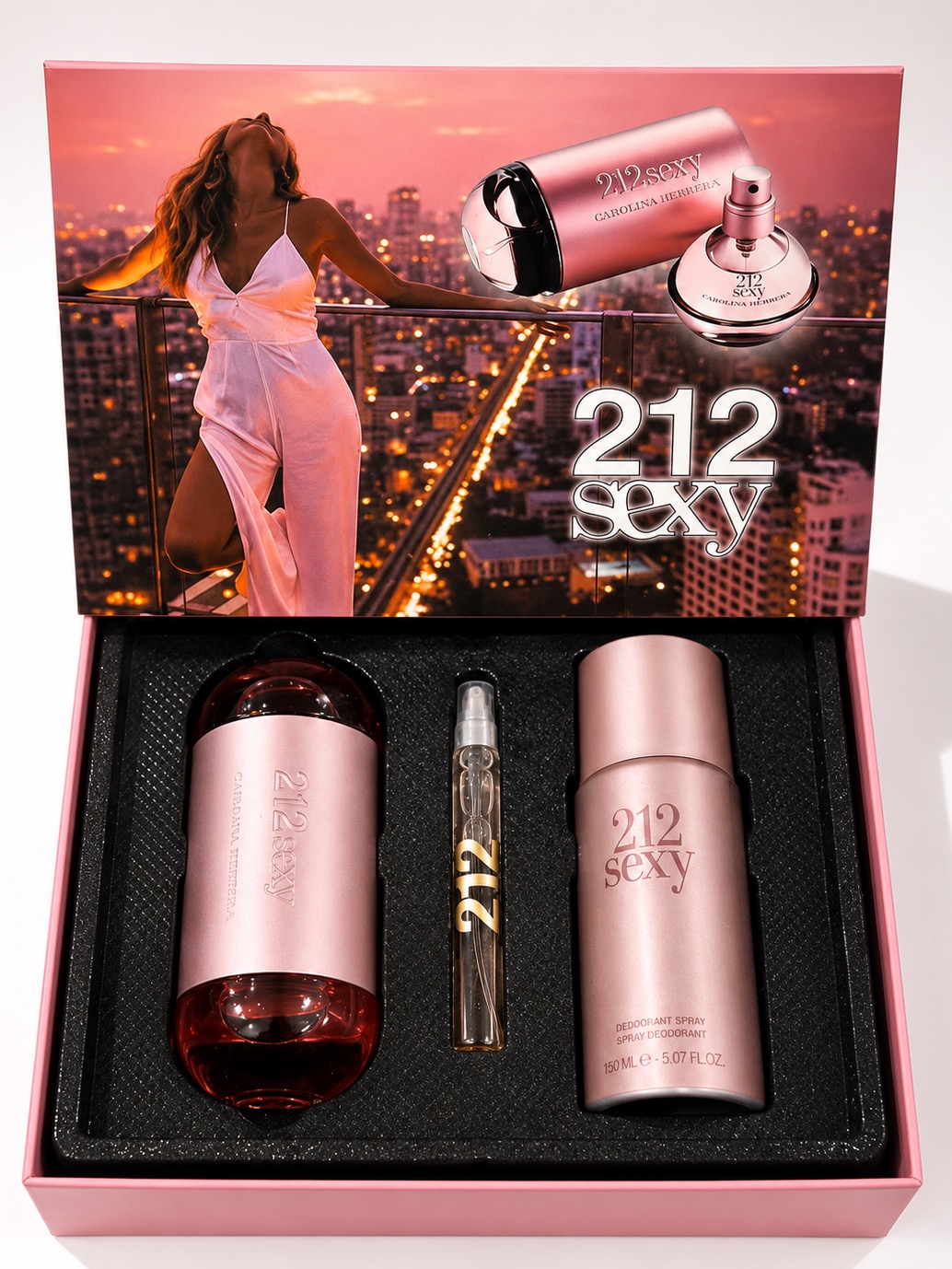 Carolina Herrera 212 Sexy Gift Set – Eau de Parfum, Travel Spray & Deodorant